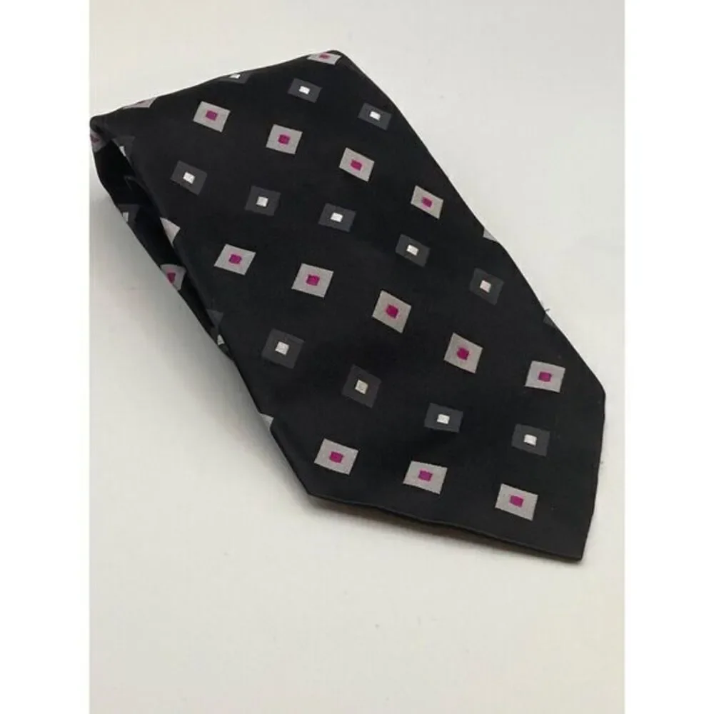 Bachrach Black‎ Tie Grey Silver Diamonds 100% Silk Italy